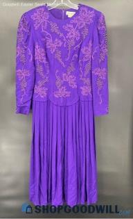 Marie St. Claire Women's Dark Purple Dress with Bead Embellishment - Sz 10