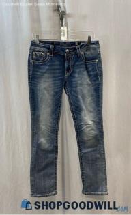 Miss Me Women's Weathered Blue Medium Washed Ankle Straight Jeans - Sz 27