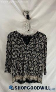 Lucky Brand Women's Black/White 3/4 Sleeve Shirt - Sz S