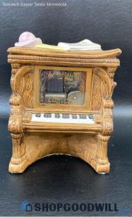 Toyo Porcelain Music Box Upright Piano Hat Music Sheet Vintage Powered on