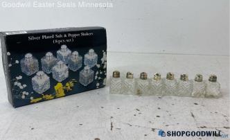 IOB Lot of 8 Silver Plated Glass Salt & Pepper Shakers