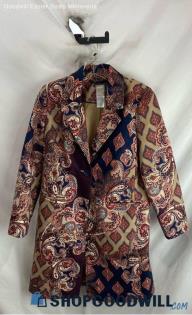 Chico's Women's Purple/Tan/Orange Paisley Polyester Coat - Sz S