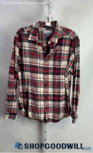 Columbia Men's Red/Gray Plaid Cotton Button Up Shirt - Sz M