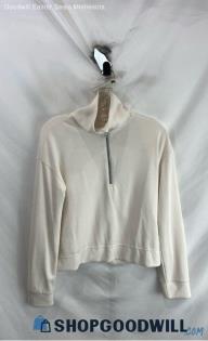 Athleta Women's White Polyester Half Zip Long Sleeve - Sz S Stain On Front