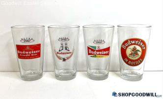 4PC Budweiser Graphic Print Collectible Beer Pint Glass Cups