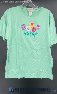 Morning Sun Women's Mint Green T-shirt with flowers - Sz M