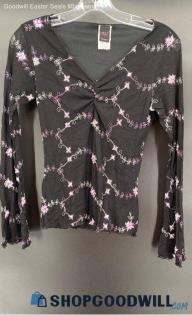 Wrapper Junior black & pink floral LS shirt