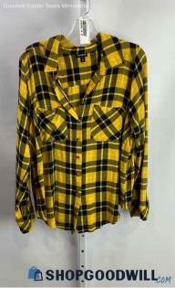 Torrid Women's Yellow/Black Plaid Rayon Button Up Shirt - Sz L