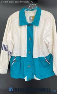 Current Seen Women's VTG White & Teal LWT jacket - Sz L