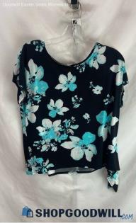 Chico's Women's Black/Blue Floral Blouse - Sz M