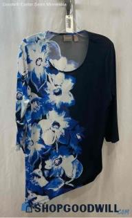 Chico's Women's Black/Blue Floral Blouse - Sz L