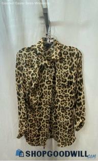 NWT Zara Women's Brown/Black Animal patterned Button Up Blouse - Sz M