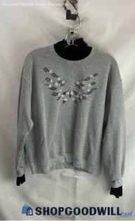 PFI Women's VTG Gray Floral Layered Mock Neck Sweater - Sz M