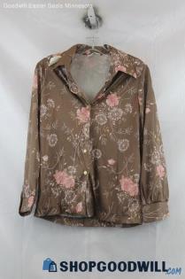 Sudi Women's Brown/Pink Floral Print Button Down Shirt SZ 14