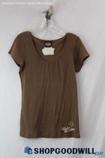 Harley-Davidson Women's Brown Embroidered Scoop Neck T-Shirt SZ L