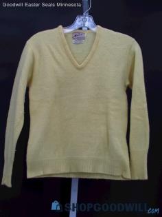 Vintage Malson Women's Canary Yellow Lambswool V-Neck Sweater Size 38