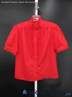 Vintage Rhapsody Women's Red Ruffle Button-Up Blouse SZ XS