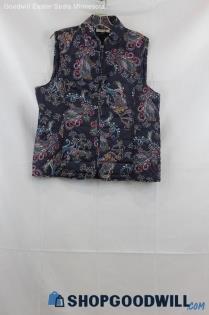 Talbots Women's Purple Multicolor Swirls Pattern Down Vest SZ L