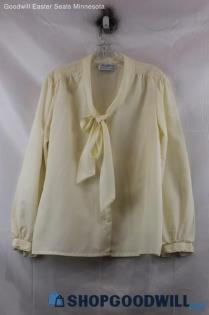 Lady Holiday Women's Ivory Button Up Wrap Collar Blouse SZ M