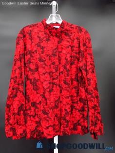 Vintage Pendleton Women's Scarlet Floral Patterned Long Sleeve Blouse Size 14