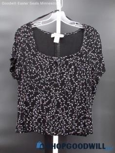 VTG Ronni Nicole Women's Black Holo Glitter Vine Patterned Cropped Shirt Size L