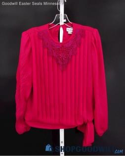 Vintage Ms. Classic Women's Fuchsia Pleated Long Sleeve Blouse SZ 14