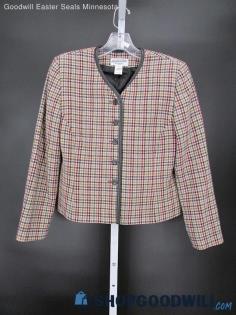 Pendleton Women's Cream/Red/Green Plaid Knit Wool Cardigan Sweater SZ 4P