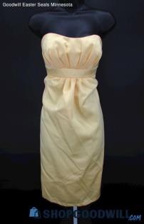 Alfred Angelo Women's Light Yellow Strapless Pleated Mini Formal Gown SZ 6