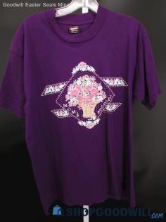 Fruit of the Loom Women's Vintage Purple Floral Graphic T Shirt SZ L