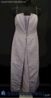 David's Bridal Women's Lavender Split Front Floral Detail Formal Gown SZ 14