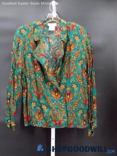 VTG Saville Women's Emerald/Red/Yellow Pattern Light Blazer Cardigan Size 14