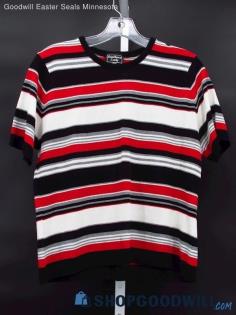 Vintage Southern Lady Women's Black/Red/White Stripe Knit Blouse Size MP