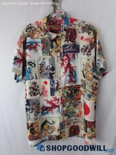 Fresh Prints of Tokyo Men's Multicolor Graphic Short Sleeve Button-Shirt SZ XL