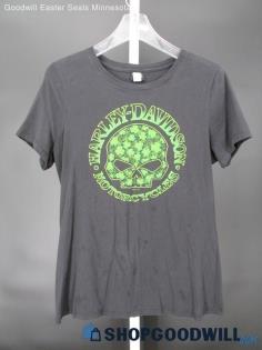 Harley-Davidson Women's Black/Green Clover Skull Short Sleeve T-Shirt SZ L