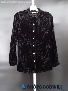 Vintage Jacklyn Smith Women's Black Velvet Sheer Floral Pattern Blouse Size S