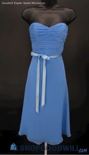 David's Bridal Women's Blue Pleated Crepe Sweetheart Strapless Mini Gown SZ 2