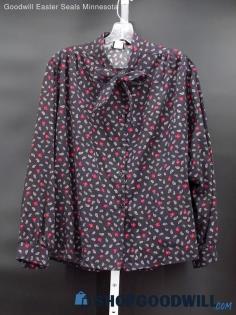 Vintage Eva Women's Black Paisley Floral Tie Blouse Size 11/12