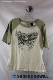 Harley-Davidson Womens Ivory/Green Graphic Shirt Sz L