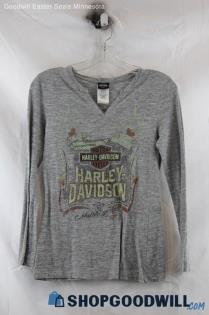 Harley Davidsons Women's Gray Graphic Long Sleeve V Neck SZ XS