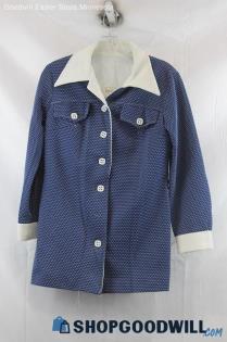 Lynda Ann Women's Blue/White Dot Texture Button Down Cardigan