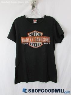 Harley-Davidson Women's Black/Orange Rhinestone Logo Short Sleeve T-Shirt SZ XL