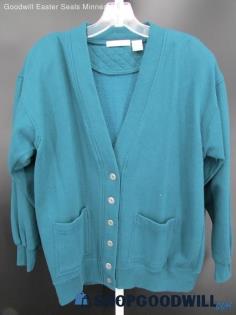 Lady Madeira Women's Vintage Turquoise Sweatshirt Cardigan SZ L