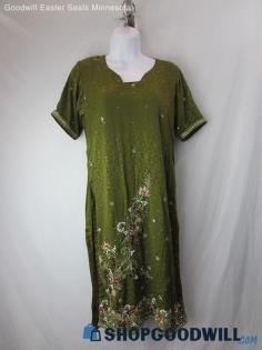 Women's Olive Green Floral Embellished Kameez Custom Size