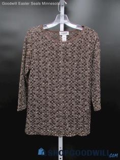 Vintage Easy Spirit Women's Brown Combo Crochet Knitted Pull-Over Sweater SZ S