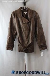 NWT Dress Barn Women's Brown Faux Leather Coat SZ-1X