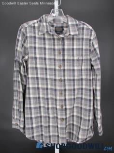 Pendleton Men's White/Navy/Grey Plaid Button-Up Shirt SZ S