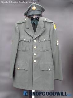 U.S. Army Men's Green Serge Wool Service Coat+Hat+103 Infantry Patch Size R/37