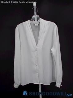 Vintage Christie & Jill Women's White Button-up Long Sleeve Shirt SZ 12