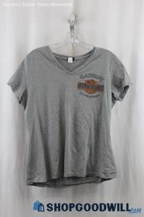 Harley-Davidson Womens Heather Gray Graphic V-Neck Shirt  Sz L