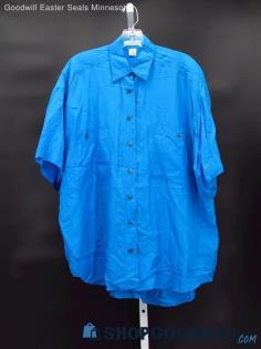 Vintage Express Men's Aquamarine Silk Button Down Shirt Size L